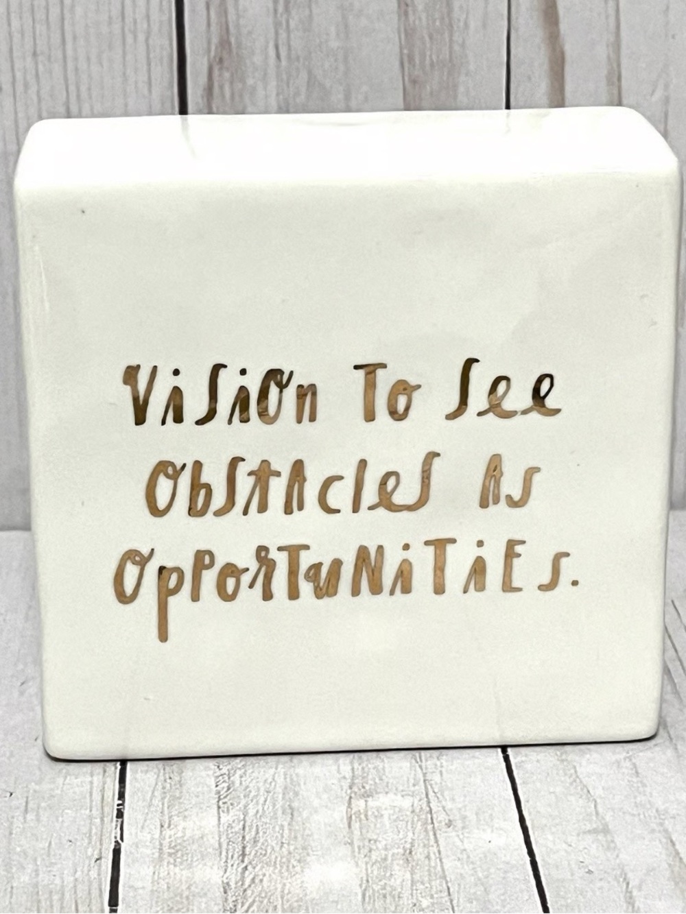 Rae Dunn Inspirational Ceramic Décor Block - White Gold Lettering NEW